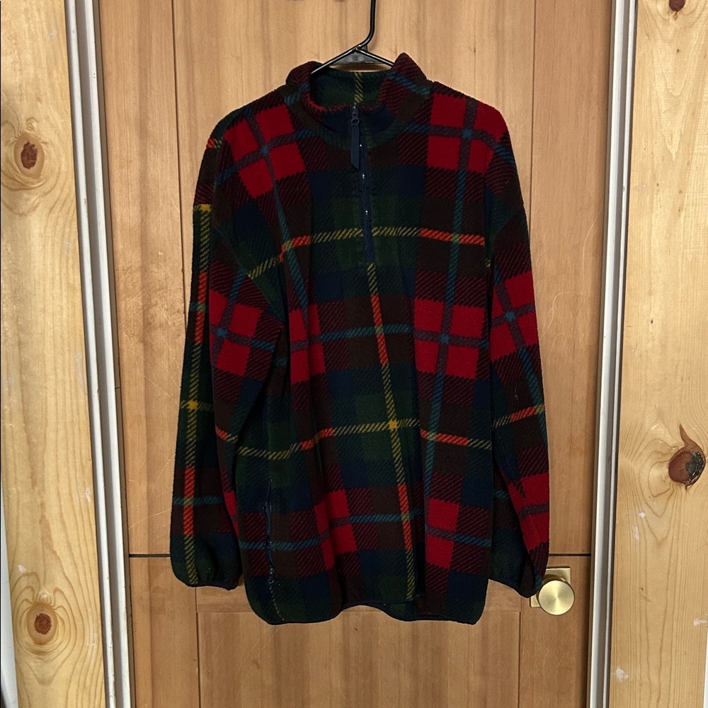Trader Bay Red and Green Zip-Up Sweater